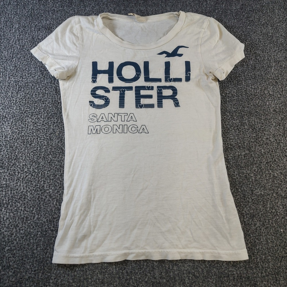 Y2k Hollister Graphic Tee Womens Small Cream Santa Monica Seagull Logo Shirt
